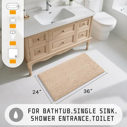 Yimobra Large Bathroom Rugs 36"x24", Non Slip Bath Mat for Tub, Shaggy Rug Floor Carpet, Extra Soft Super Absorbent Quick Dry, Machine Washable,Beige