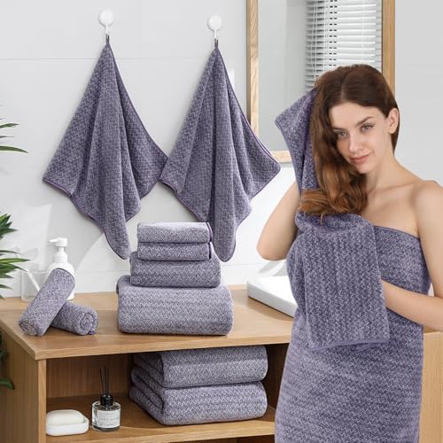 Ycosy Hand Towels Set 16x31 Inches,Soft Microfibers Bathroom Towel Set 2 Pack,Highly Absorbent Quick Dry Luxury Towel Hotel Spa Gym Hand Towel Collection for Bathroom,Dark Purple