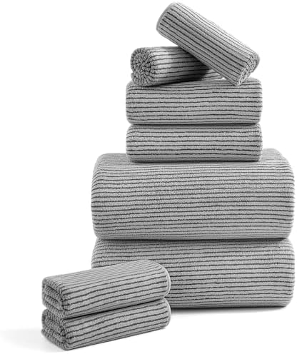 8-Piece Premium Towel Set for Bathroom|2 Oversized Large Bath Sheet,2 Hand Towels,4 Washcloths|Soft Cozy Highly Absorbent Fast Dry Microfiber Towel Set for Hotel,Bathroom Essentials,Dark Grey