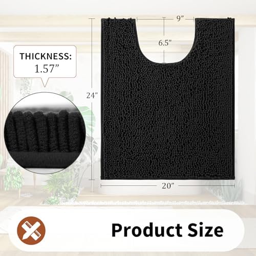 Yimobra Toilet Rugs U Shaped Washable - 24"x20" Non Slip Plush Contour Bath Rugs for Toilet - Super Soft Absorbent Quick Dry Toilet Mats for Bathroom,Black