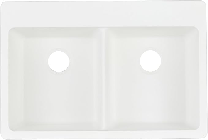 Signature Hardware 447672 Totten 33" Drop In or Undermount 50/50 Double Basin Granite Composite Kitchen Sink | Drop In / Undermount, Granite Composite, Black - White