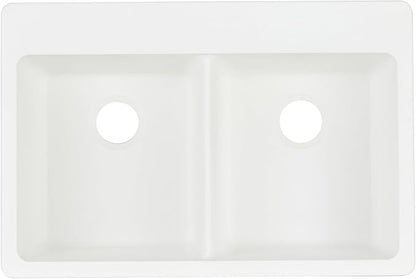 Signature Hardware 447668 Totten 33" Drop In or Undermount 50/50 Double Basin Granite Composite Kitchen Sink | Drop In / Undermount, Granite Composite, White - Black