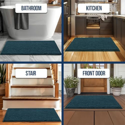 Muddy Mat® | Chenille Bathroom Rugs Quick Dry Microfiber Mats Non Slip Washable, Extra Thick, Soft and Highly Absorbent Bath Mats for Bathroom, Kitchen, and Shower Floor - Atlantic Blue 35"x59"