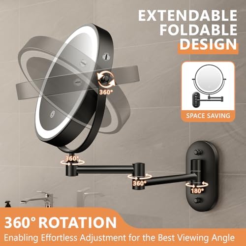 Auxmir 1X/30X Wall Mounted Makeup Mirror, 8" Rechargeable Magnifying Mirror