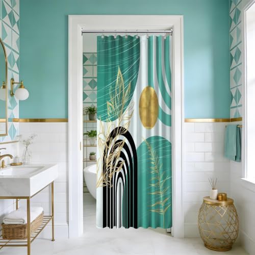 Teal and Gold Stall Shower Curtain, 36X72 in Narrow Small, Mid Century