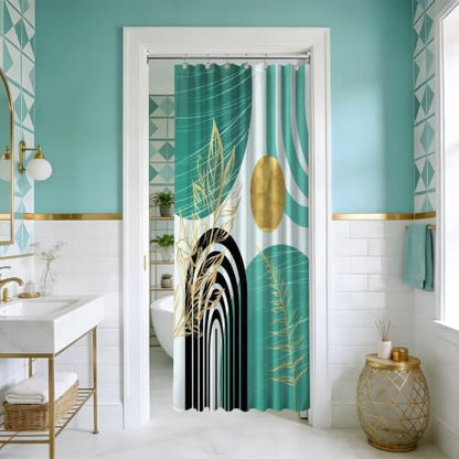 Teal and Gold Stall Shower Curtain, 36X72 in Narrow Small, Mid Century