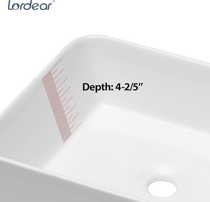 Lordear Vessel Sink Rectangle 19 Inch Bathroom Sink,Rectangular Modern Above Counter Bathroom Sinks White 19x15 Inch Porcelain Ceramic Vessel Vanity Sink Art Basin