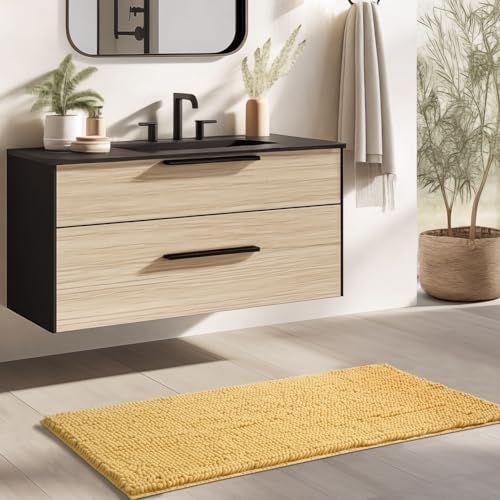 FRESHMINT Large Chenille Bathroom Rugs Mat 47"x24", Non-Slip Bath Mat for Bathroom Floor & Bathtub, Washable Shower Shag Bath Rugs, Soft Thick Water Absorbent Microfiber Shower Mat, Yellow