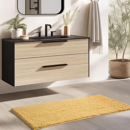 FRESHMINT Large Chenille Bathroom Rugs Mat 47"x24", Non-Slip Bath Mat for Bathroom Floor & Bathtub, Washable Shower Shag Bath Rugs, Soft Thick Water Absorbent Microfiber Shower Mat, Yellow