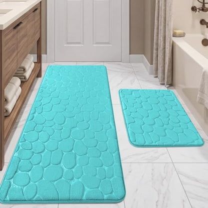 YIHOUSE Bathroom Rugs Mat Set, Memory Foam Bath Mat 2 Piece Teal