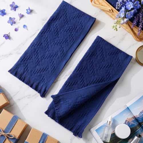 HunnmingRe 4 Pack Boho Hand Towel for Kitchen, Navy Blue