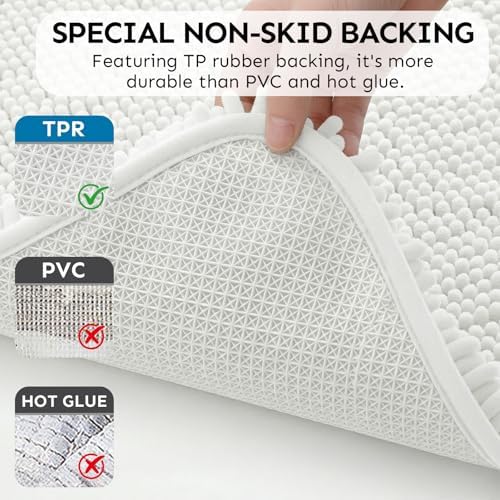 Secura Bathroom Rugs 47x28, Ultra Soft Chenille Bath Mat, Super Absorbent & Quick Dry Bathroom Mat, Non Slip Machine Washable Bath Rugs for Tub, Shower, Home Decor Accessories (White)