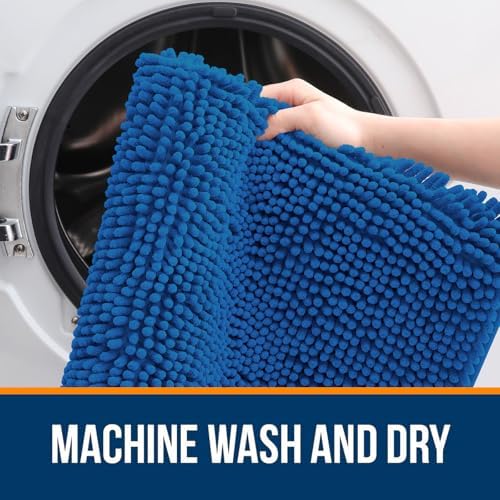 OLANLY Chenille Bathroom Rugs Sets 2 Piece, 47"x20"+24"x20", Deep Navy Blue