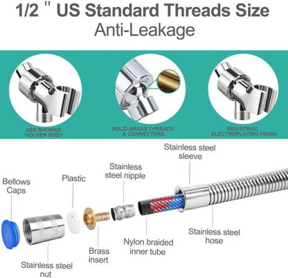 MAYYAYA Brass Ball Handheld Shower Head Holder, 59IN ShowerHead Hose,Silver