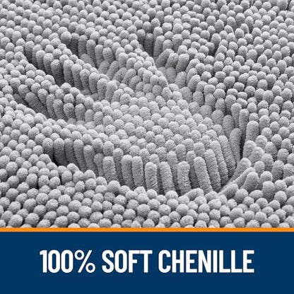 OLANLY Chenille Bathroom Rugs Mats Set 2 Piece, 24"x16"+24"x20", Light Grey
