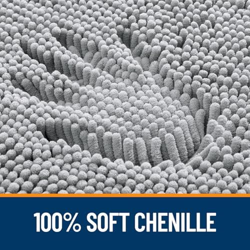 OLANLY Chenille Bathroom Rugs Mats Set 2 Piece, 30"x20"+24"x16", Light Grey