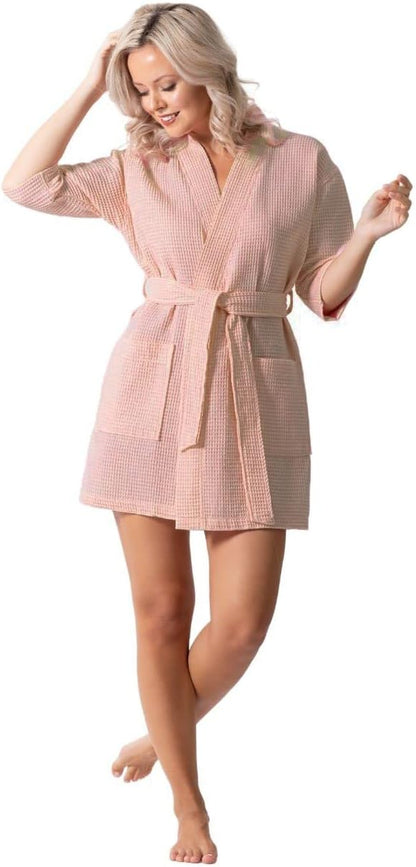 Lightweight Waffle Knit Bath, Spa & Bridesmaids Kimono Short Robes for Women - Quick Dry & Soft
