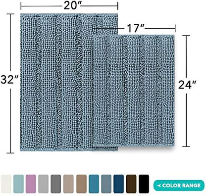 Turquoize Bathroom Rug Set, 2 Piece Soft Absorbent Chenille Bath Rug Set