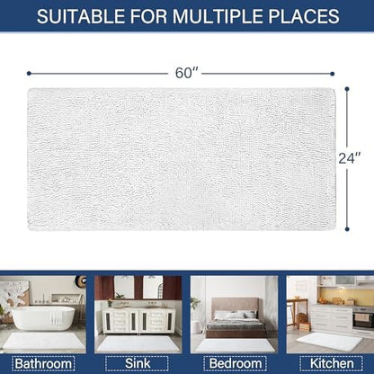 LOCHAS Luxury Bathroom Rug Shaggy Bath Mat 24 x 60 Inch, White