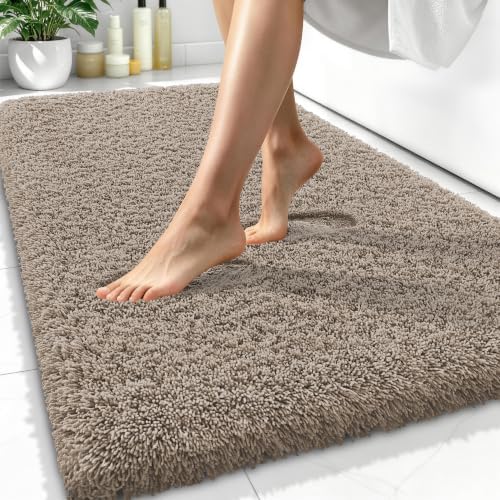 OLANLY Microfiber Bathroom Rugs 34x21, Soft Absorbent Bath Mat, Greige