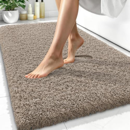 OLANLY Microfiber Bathroom Rugs 34x21, Soft Absorbent Bath Mat, Greige