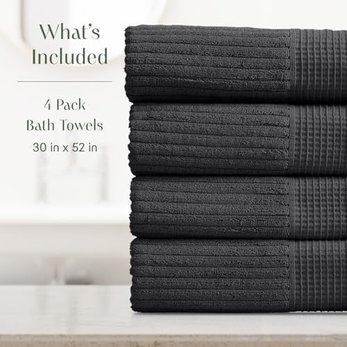 Springtree Home 100% Cotton Bath Towel Set | 4-Pack | Textured | Black