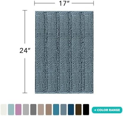 Turquoize Small Bathroom Rug 17x24, Absorbent Chenille Bath Rug, Stone Blue
