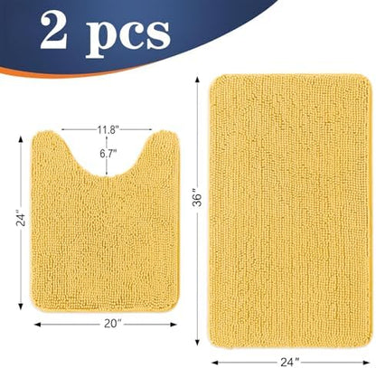 OLANLY Chenille Bathroom Rugs Mats Sets 2 Piece, 36"x24"+24"x20", Yellow