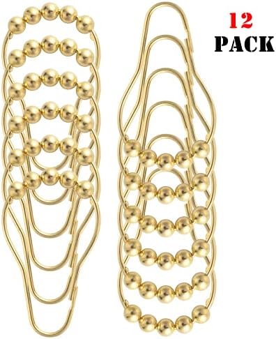 Shower Curtain Hooks Rings, Rustproof Metal Shower Curtain Rings for Bathroom Shower Rods Curtains - Set of 12, Golden