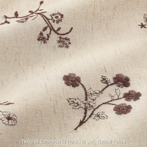 Brown Floral Vintage Linen Shower Curtain Embroidered Textured 72Wx72H