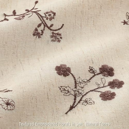 Brown Floral Vintage Linen Shower Curtain Embroidered Textured 72Wx72H