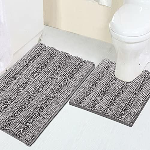 2 Piece Bathroom Rug Set with Toilet Mat, Soft Absorbent Chenille, Non-Slip