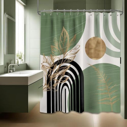 Sage Green and Gold Extra Long Shower Curtain, Tall 72X84 in