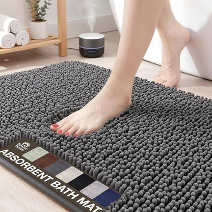 Neater Home Plush Bathroom Rugs 30x20 Thick Chenille Quick Dry Microfiber Absorbent Bath Mat, Soft Bath Rugs, Machine Washable Bathroom Floor Mat for Tub Shower Sink, Home Decor Accessories, Charcoal