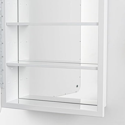White Bathroom Medicine Cabinet with Mirror 17 x 27 Metal Frame Recessed Or Wall Mounted Single Door Storage Medicine Cabinets with Adjustable Shelves Rounded Corner Beveled Mirrors
