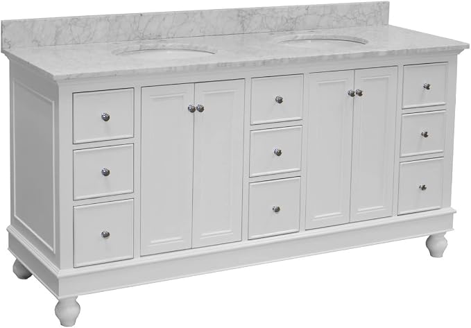 Bella 72-inch Double Bathroom Vanity (White/Carrara): Includes White Cabinet with Authentic Italian Carrara Marble Countertop and White Ceramic Sinks