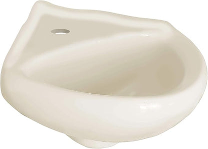 Biscuit Ceramic Wall Hung Corner Sink - Wall Mounted Bathroom Sink with Concealed Round Overflow - 16.5" x 15" Modern Style Small Sink w/Single Faucet Hole