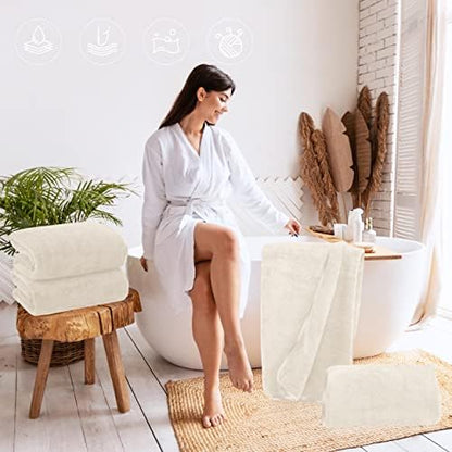 TENSTARS Silk Hemming Bath Towels for Bathroom Clearance - 27 x 55 inches - Light Thin Quick Drying - Soft Microfiber Absorbent Towel for Bath Fitness, Sports, Yoga, Travel, Gym - 2 Pack, Cream
