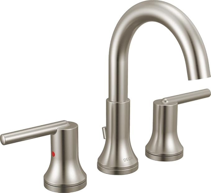 Delta Trinsic Brushed Nickel Bathroom Faucet 3 Hole, 8 Inch Widespread Bathroom Sink Faucet for Vanity, Metal Push-Pop Drain Assembly, Stainless 3559-SSMPU-DST