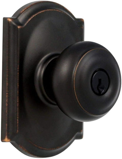 Schlage F51A GEO 716 CAM Georgian Door Knob with Camelot Trim, Keyed Entry Lock, Aged Bronze