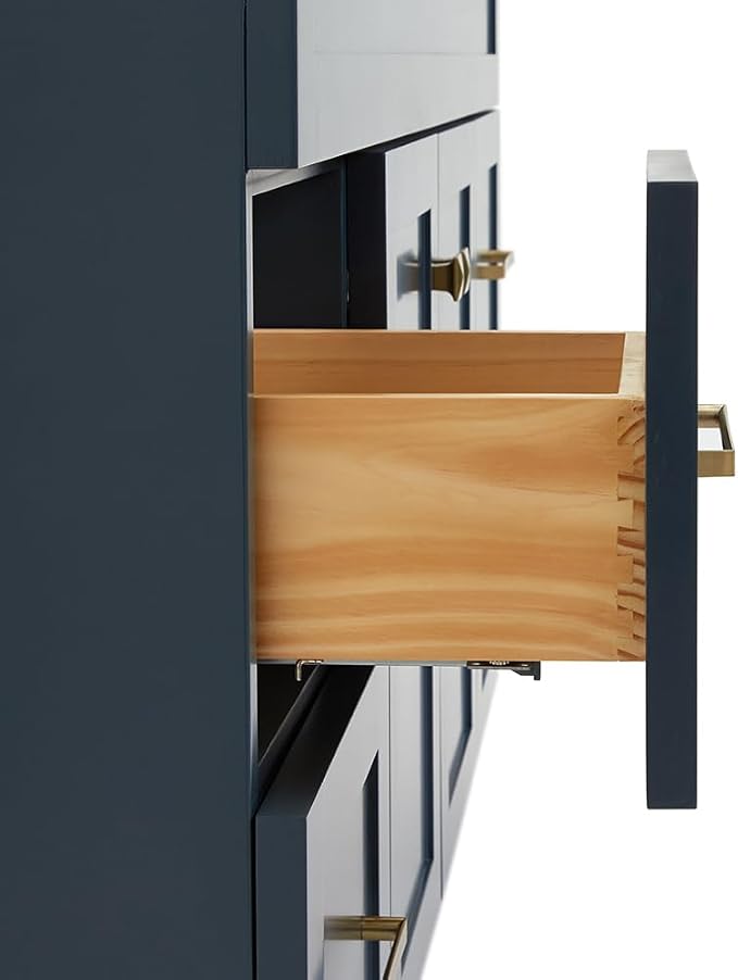 Bradford 48-Inch Bathroom Vanity with Sink — Midnight Blue Single Sink Bathroom Vanity, 1.5" Edge Italian Carrara Marble Top, Solid Wood, 2 Soft-Close Doors, 4 Full Extension Dovetail Drawers