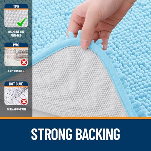 OLANLY Chenille Bathroom Rugs Mats Sets 2 Piece, 24"x16"+24"x20", Sky Blue