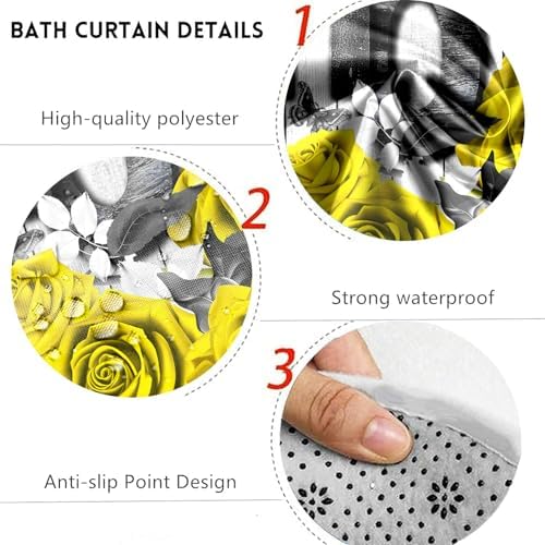 Yddsky 4 Pcs Yellow Rose Shower Curtain Set with Rugs Bathroom Set