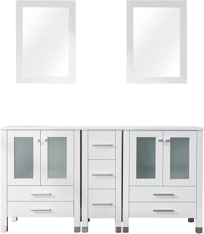 LUCKWIND 60" Double 24" Bathroom Vanity with Sink Combo, Elegant Series with One 12.6-in Side Cabinet, Painted Frame Without Sinks, Faucets and Mirrors, White
