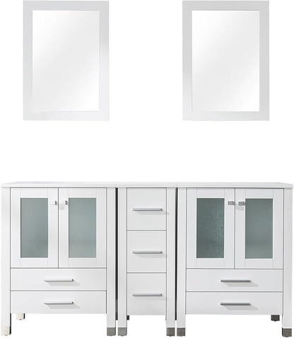 LUCKWIND 60" Double 24" Bathroom Vanity with Sink Combo, Elegant Series with One 12.6-in Side Cabinet, Painted Frame Without Sinks, Faucets and Mirrors, White