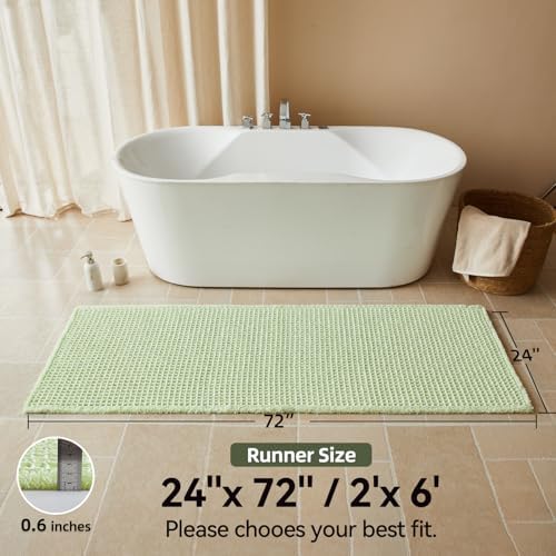Triohero Waffle Runner Bath Mat - Long Bathroom Rugs Non Slip Washable, Ultra Soft Super Absorbent Quick Dry Boho Farmhouse Bathroom Decor, 24" x 72", Pale Green