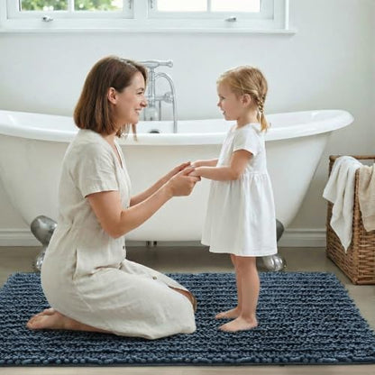 Disolla Blue Bathroom Rug 20x32 Inch - Luxury Chenille Bath Mat, Thick Shaggy Plush Absorbent Rug, Non-Slip Machine Washable Mats for Bathroom Floor & Decor