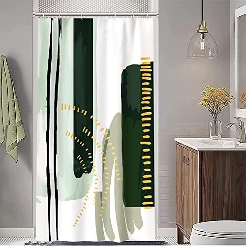 Mid Century Green Stall Shower Curtain with Hooks 36x72 Inch