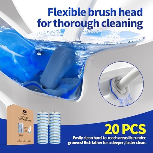 Toilet Bowl Cleaner Wand Refills Compatible with CLOROX, 20 Count Disposable Toilet Brush Refills, Replacement Heads for Toilet Cleaning System, Blue