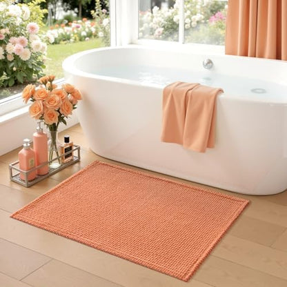 DEXI Chenille Bath Mat 36x24, Soft Absorbent Bathroom Rugs, Orange